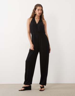 Miss Selfridge Wrap Jumpsuit With Scallop Trim In Green