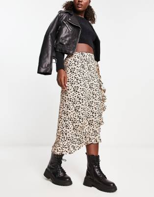 Miss Selfridge wrap midi skirt in heart animal