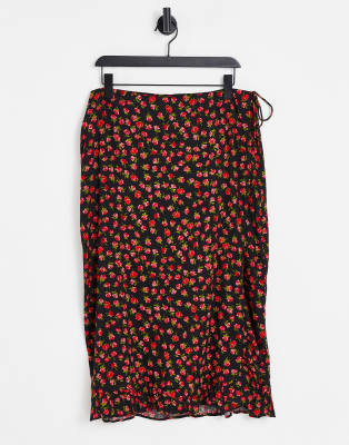 Miss Selfridge Wrap Midi Skirt In Rose Print-black ModeSens