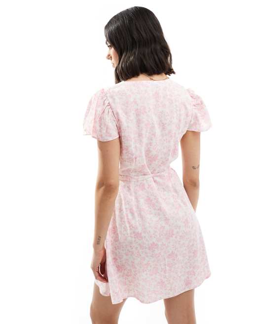 Miss Selfridge wrap mini tea dress in pink floral