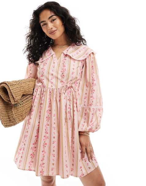 Miss Selfridge wrap smock dress with collar detail - view 1