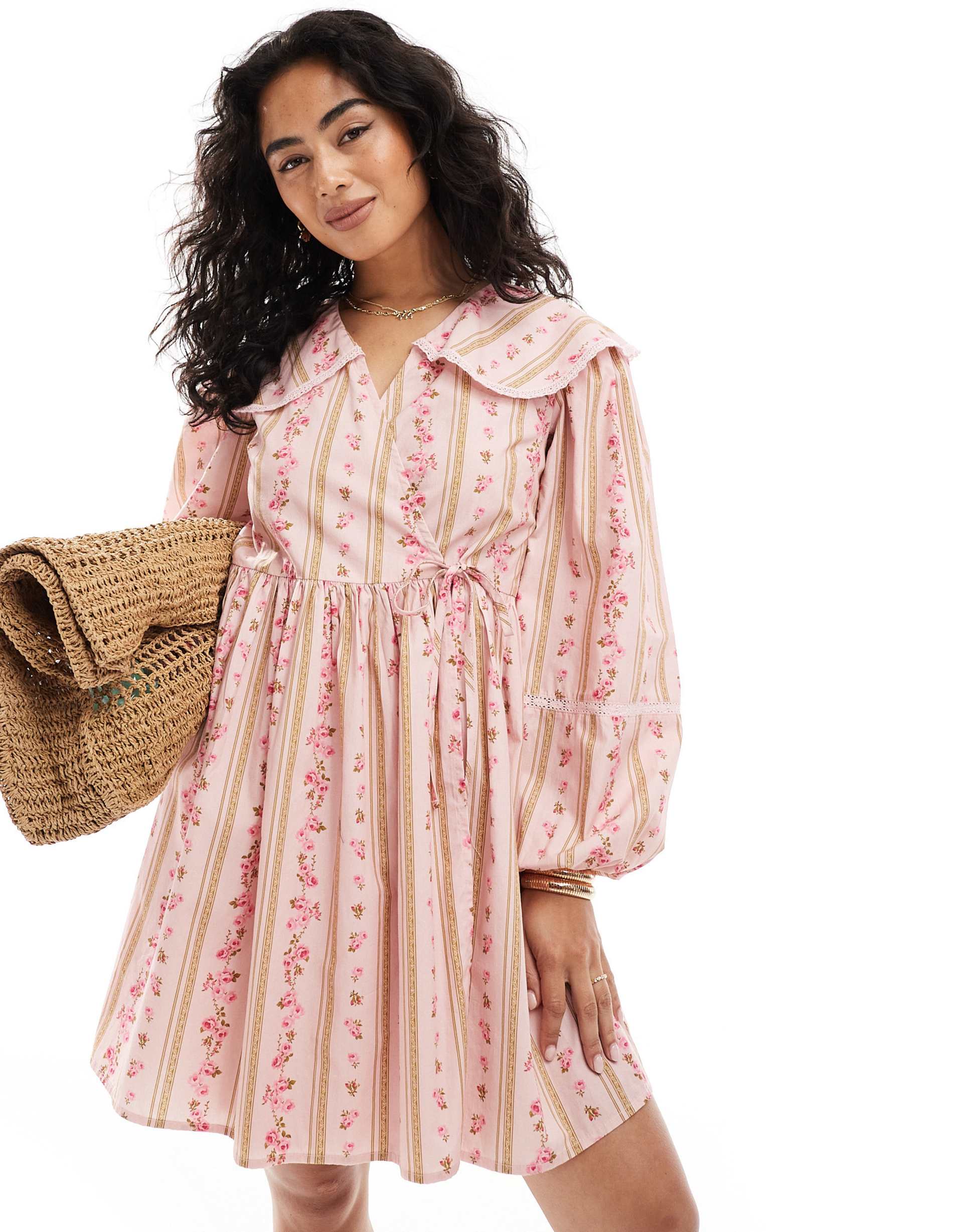 miss selfridge wrap smock dress with collar detail
