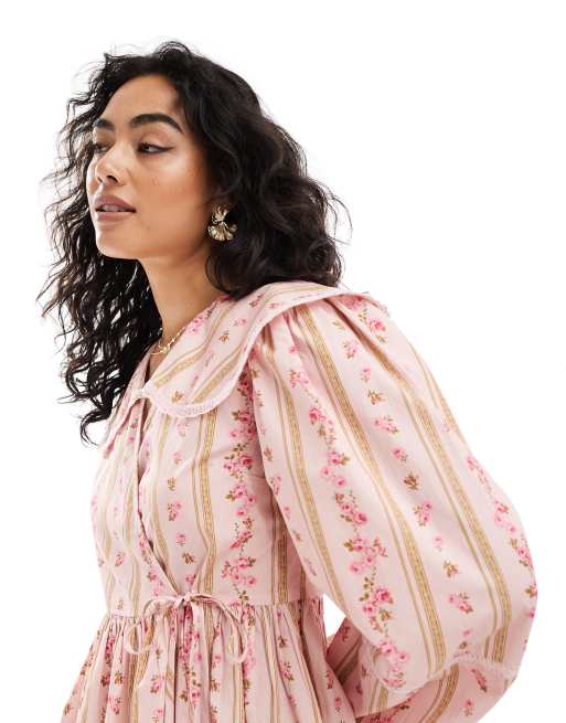 Miss Selfridge wrap smock dress with collar detail