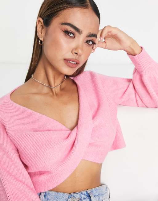 Miss Selfridge wrap sweater in pink ASOS
