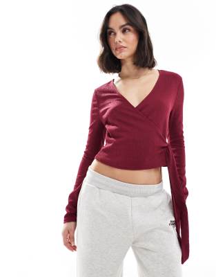 Miss Selfridge Wrap Top In Cherry Red