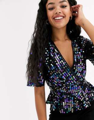 asos black sequin top