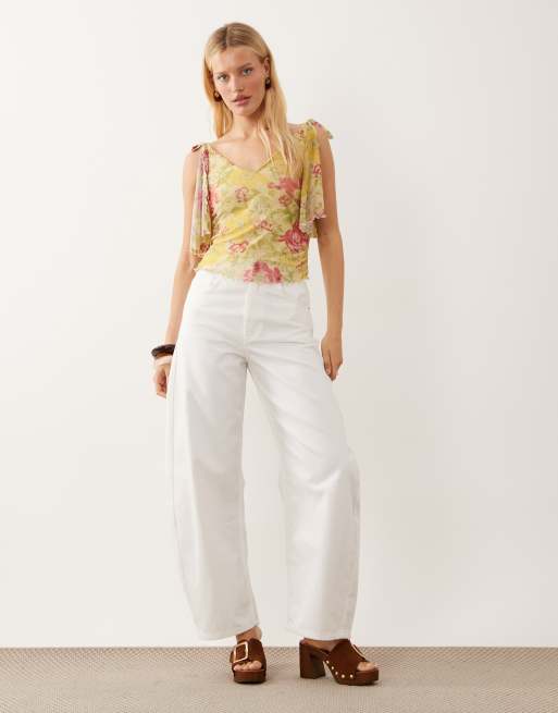 Miss Selfridge wrap top with split in floral print, 2 of 4