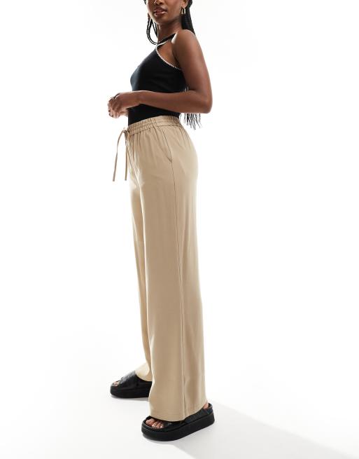 Miss Selfridge - Zachte broek met wijde pijpen en trekkoord in stone