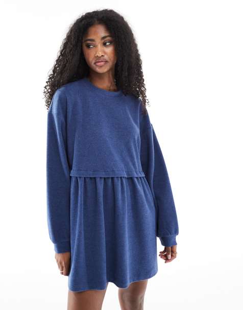 Miss Selfridge - Zachte geribbelde aangerimpelde jurk in blauw - view 1