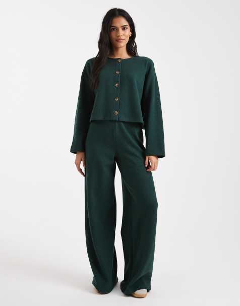 Miss Selfridge - Zachte geribbelde co-ord set in bosgroen - view 1