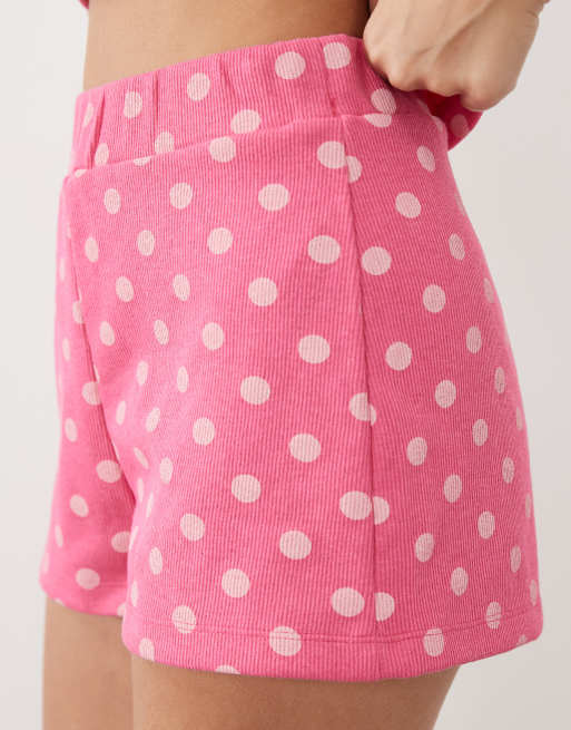 Miss Selfridge - Zachte geribbelde short in roze met stippen, 4 van 5