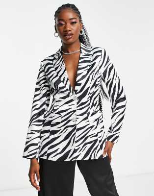 Miss Selfridge Zebra Satin Blazer In Mono-purple