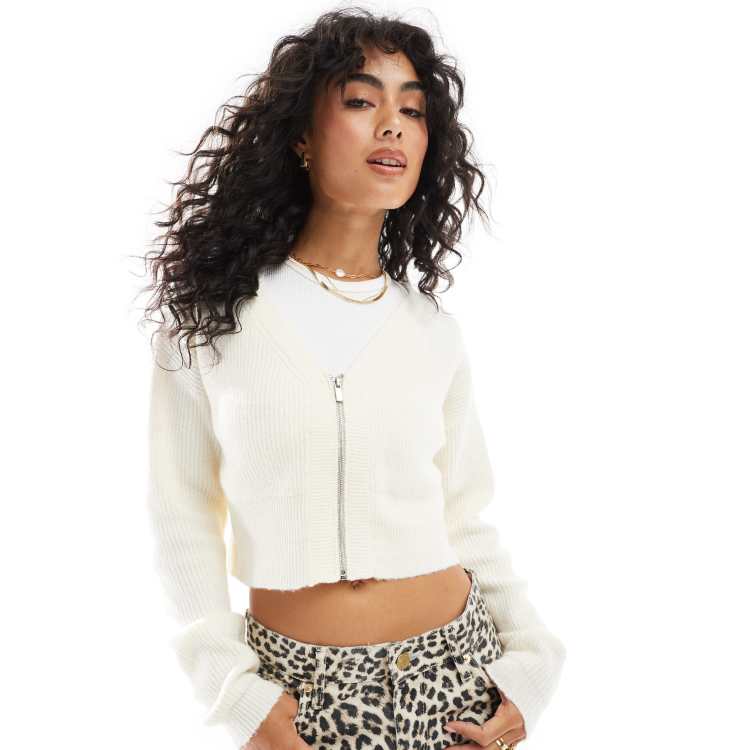 Cream cropped cardigan best sale