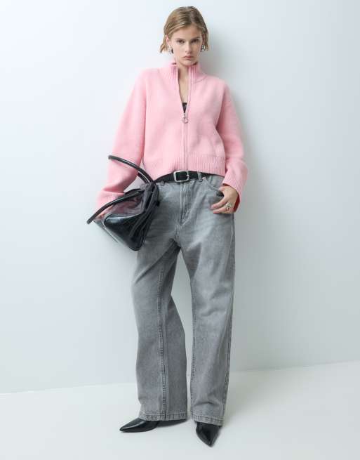 Miss Selfridge zip through cardigan in pink, 2 of 5