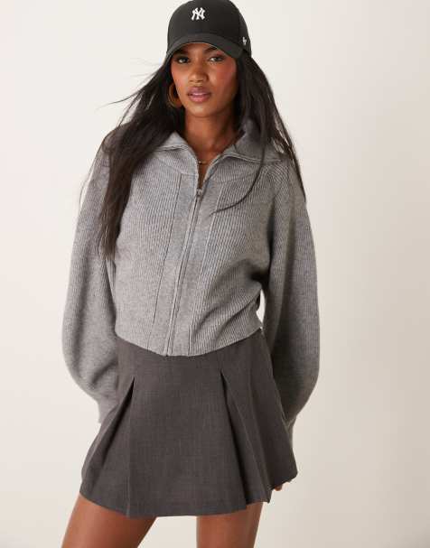 Miss Selfridge zip through collar detail cardigan in soft pale gray - view 1
