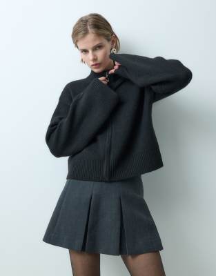 Miss Selfridge Zip Through Funnel Cardigan In Gray