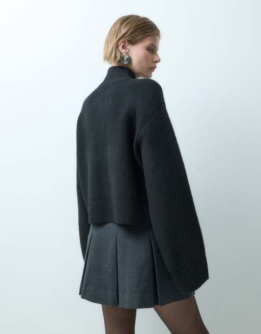 Miss Selfridge zip through funnel cardigan in black, 4 of 5