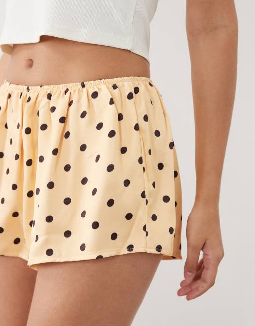 Miss Selfridge – Żółte satynowe szorty w groszki, 4 z 5