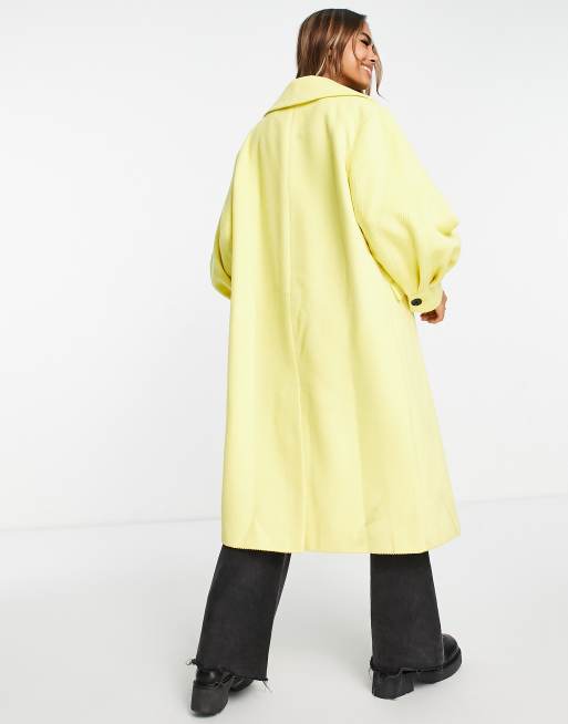 Miss Selfridge – Żółty sztruksowy płaszcz maxi z bufkami , 2 z 4