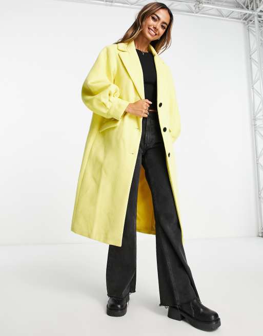 Miss Selfridge – Żółty sztruksowy płaszcz maxi z bufkami , 3 z 4