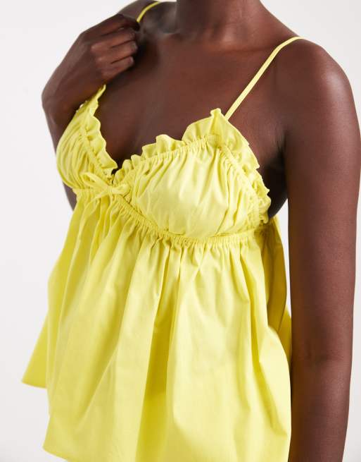 Miss Selfridge – Żółty top na ramiączkach z popeliny, 3 z 4