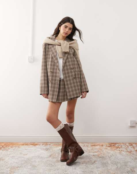 Miss Selfridge – Zweireihiger, karierter Blazer mit angerauter Haptik, Kombiteil - view 1