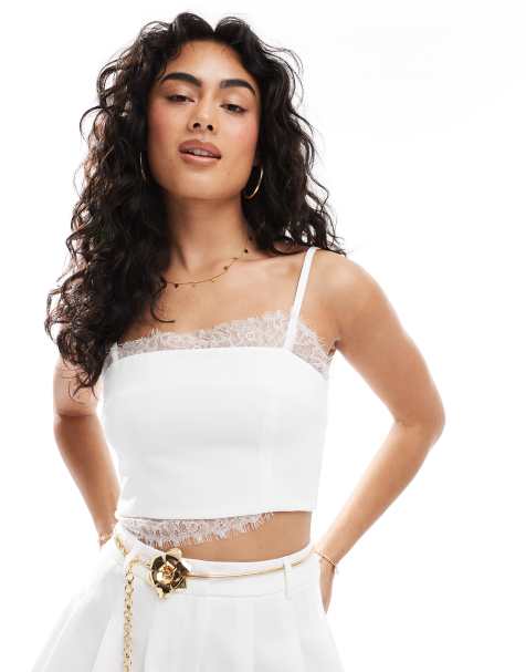 Miss Selfridtge tailored bralette with lace in ivory co ord - view 1