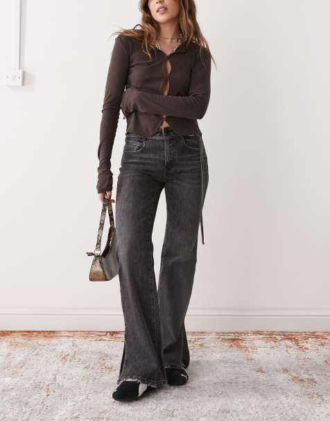 Miss Sixty – Ausgestellte Denim-Jeans in verwaschenem Schwarz mit Saumschlitzen - view 1