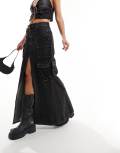 Miss Sixty cargo denim maxi skirt in black