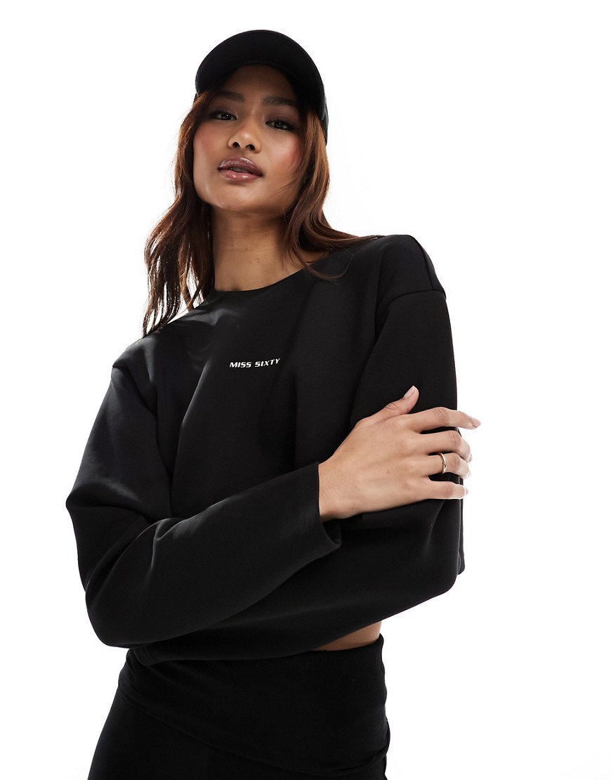 Miss Sixty cropped sweatshirt in black with logo embellishment