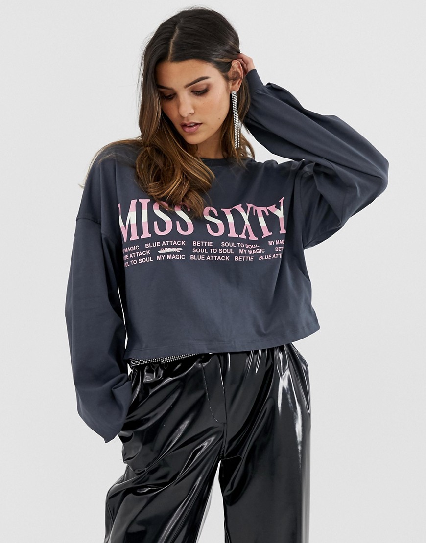 Miss Sixty - Cropped T-shirt met logo-Grijs