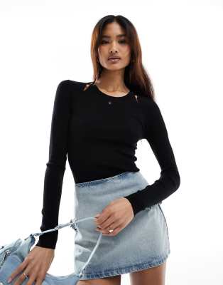 Miss Sixty cut out knit top in black