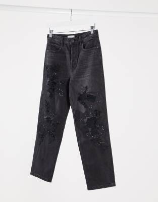 embellished mom jeans