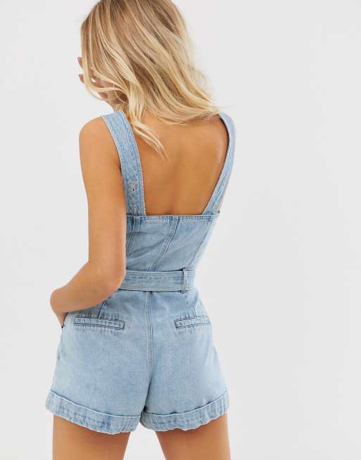 Denim playsuit store with belt