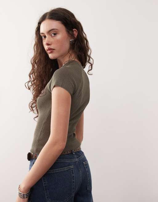 Miss Sixty – Stricktop in Khaki mit farblich abgestimmtem Logo, 3 von 4