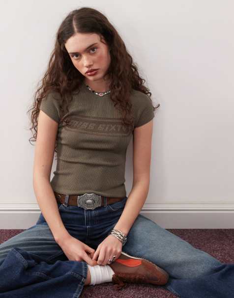 Miss Sixty - Top in maglia kaki con logo tono su tono - view 1