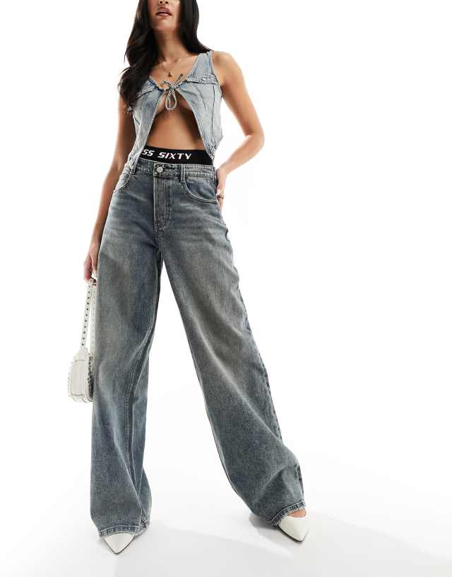 Miss Sixty wide leg denim jeans with double layered boxer trim in