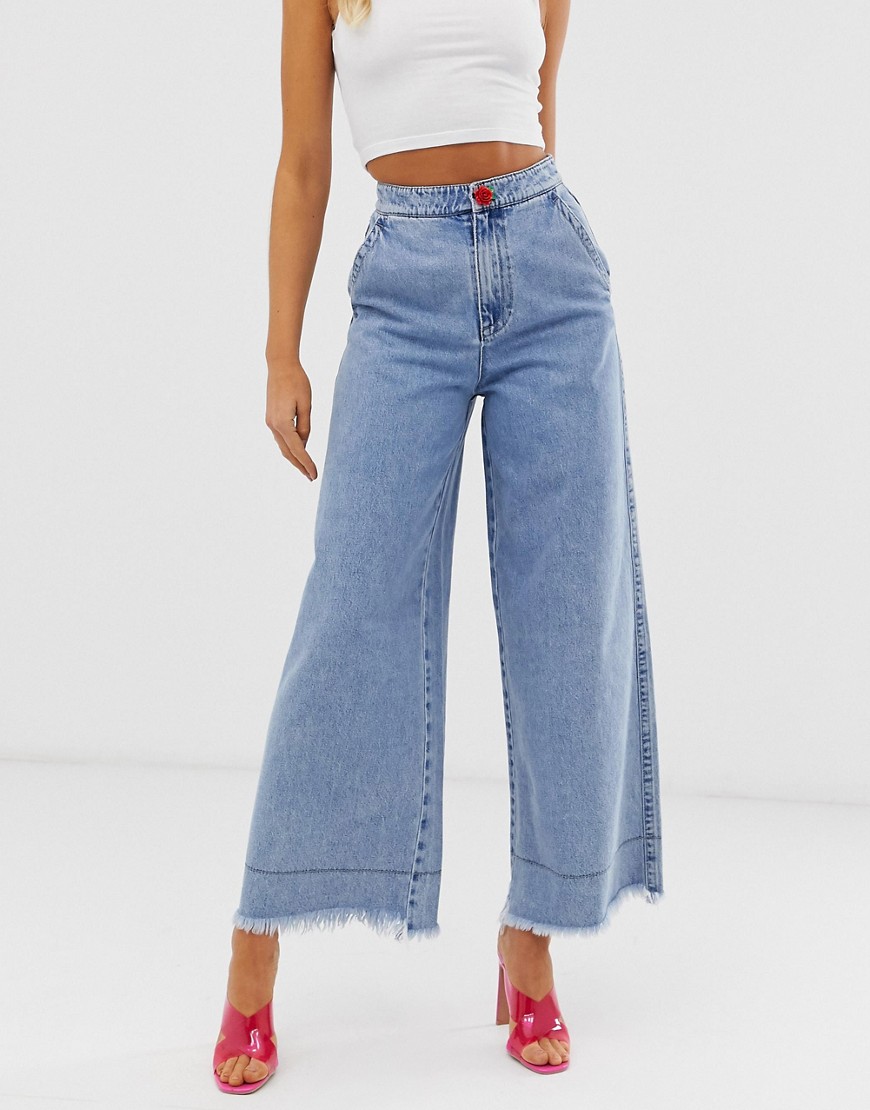 Miss Sixty - Wijduitlopende jeans met onafgewerkte zoom-Blauw