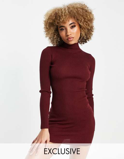 Fitted Mock-Neck Rib-Knit Mini Dress