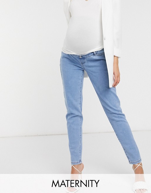 Missguided Maternity over the bump stretch riot jean in blue