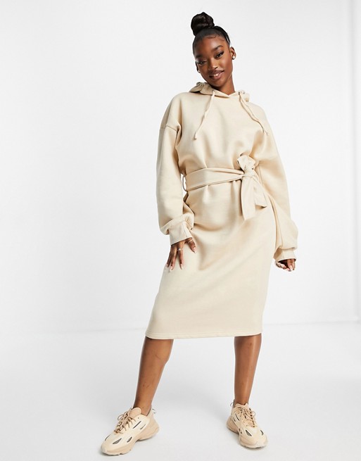 Missguided oversized midi sweater dress with hood in sand
