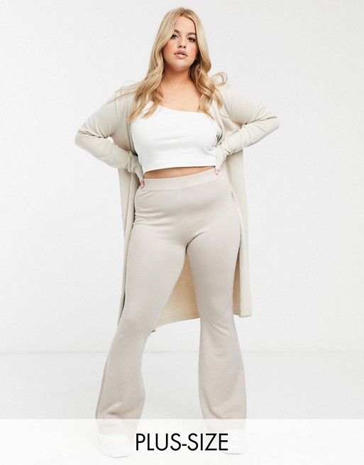 Missguided Plus co-ord elasticated high waist flared trouser in stone