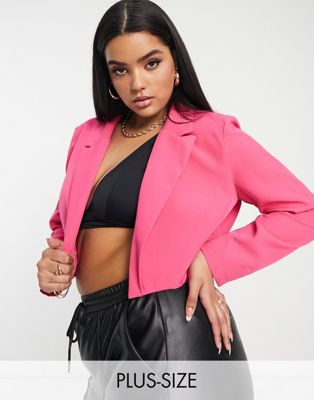 Missgudied Plus co-ord tailored cropped blazer in bright pink