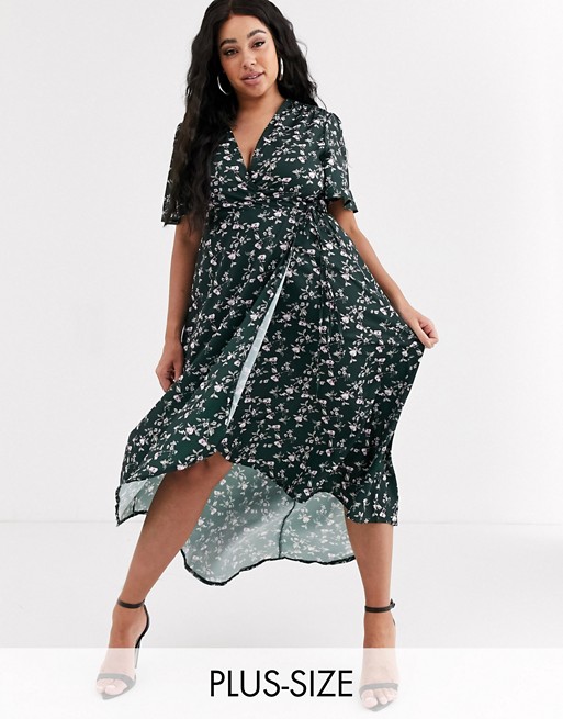 Missguided Plus high low wrap dress in floral