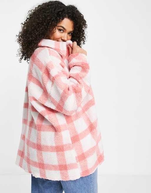 Missgudied Plus teddy shacket in check print