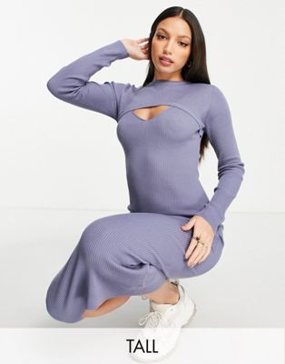 Missgudied Tall ribbed midaxi dress in blue