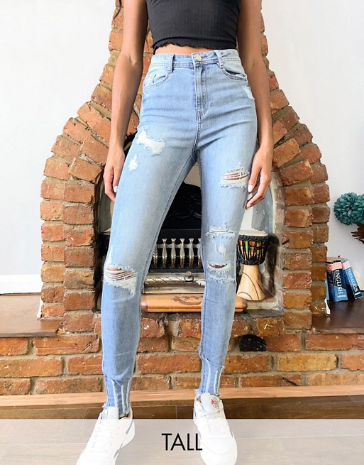 Missguided tall sinner authentic ripped jeans in blue