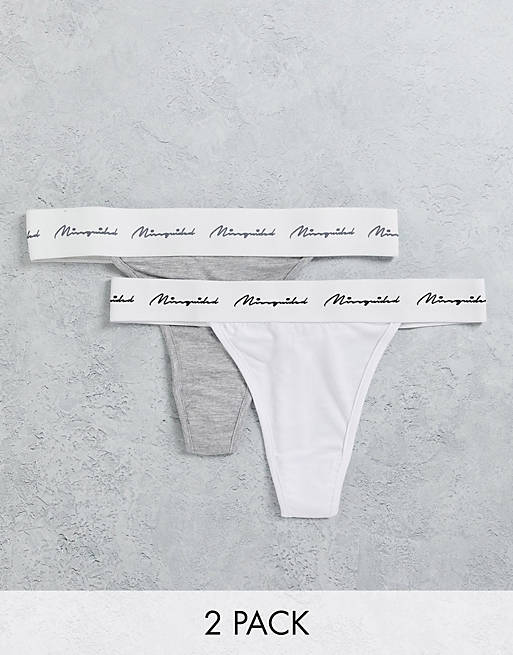  Missguided 2 pack jersey thong with logo band in grey and white 