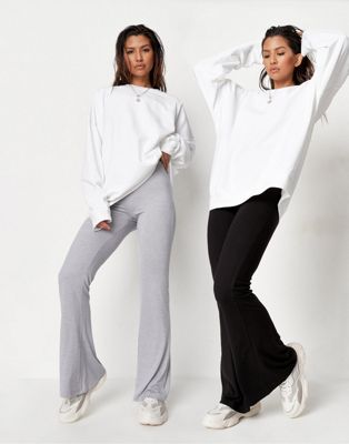 Missguided 2 pack ribbed flare trousers in black and grey - ASOS Price Checker
