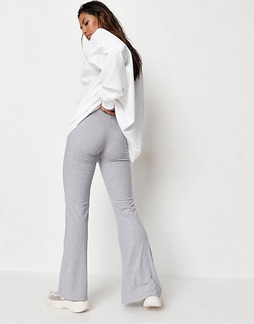 Missguided 2 pack ribbed flare trousers in black and grey